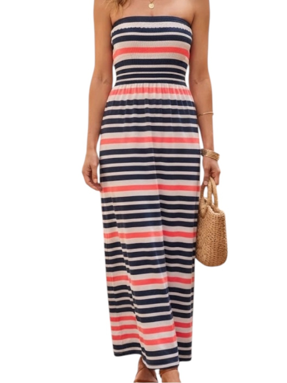 Y2K Resortwear Vacation Navy Blue Stripe Bandeau Strapless Maxi Dress Ardene XS